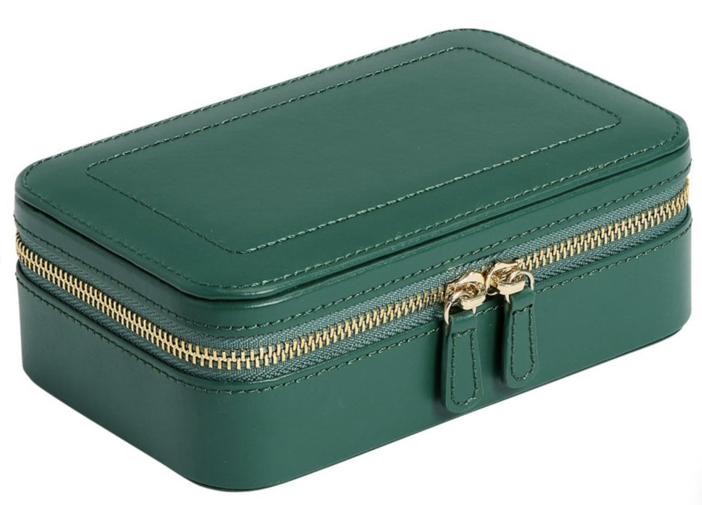 WOLF Sophia Green Leather Jewelry Travel Zip Case